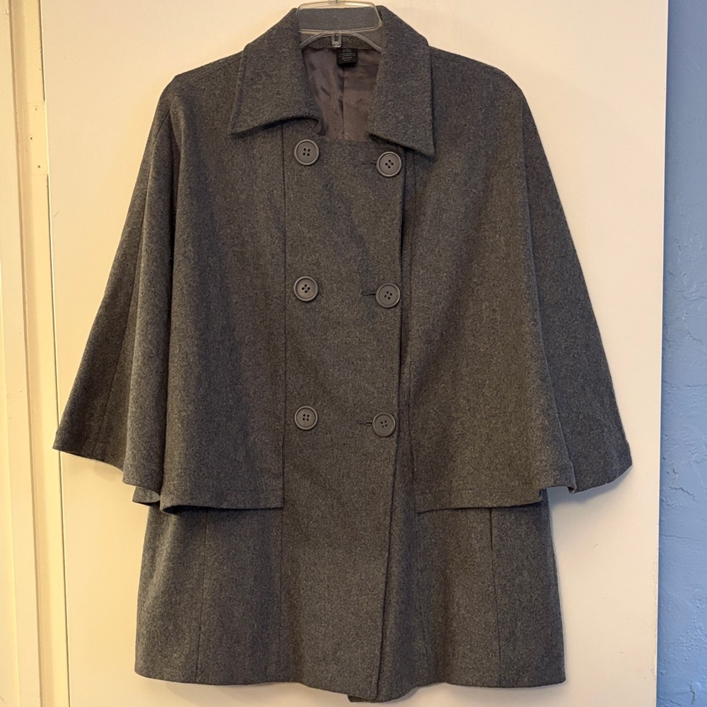 East 5th Charcoal Double-Breasted Wool Blend Preppy‎ Academia Cape, size L/XL